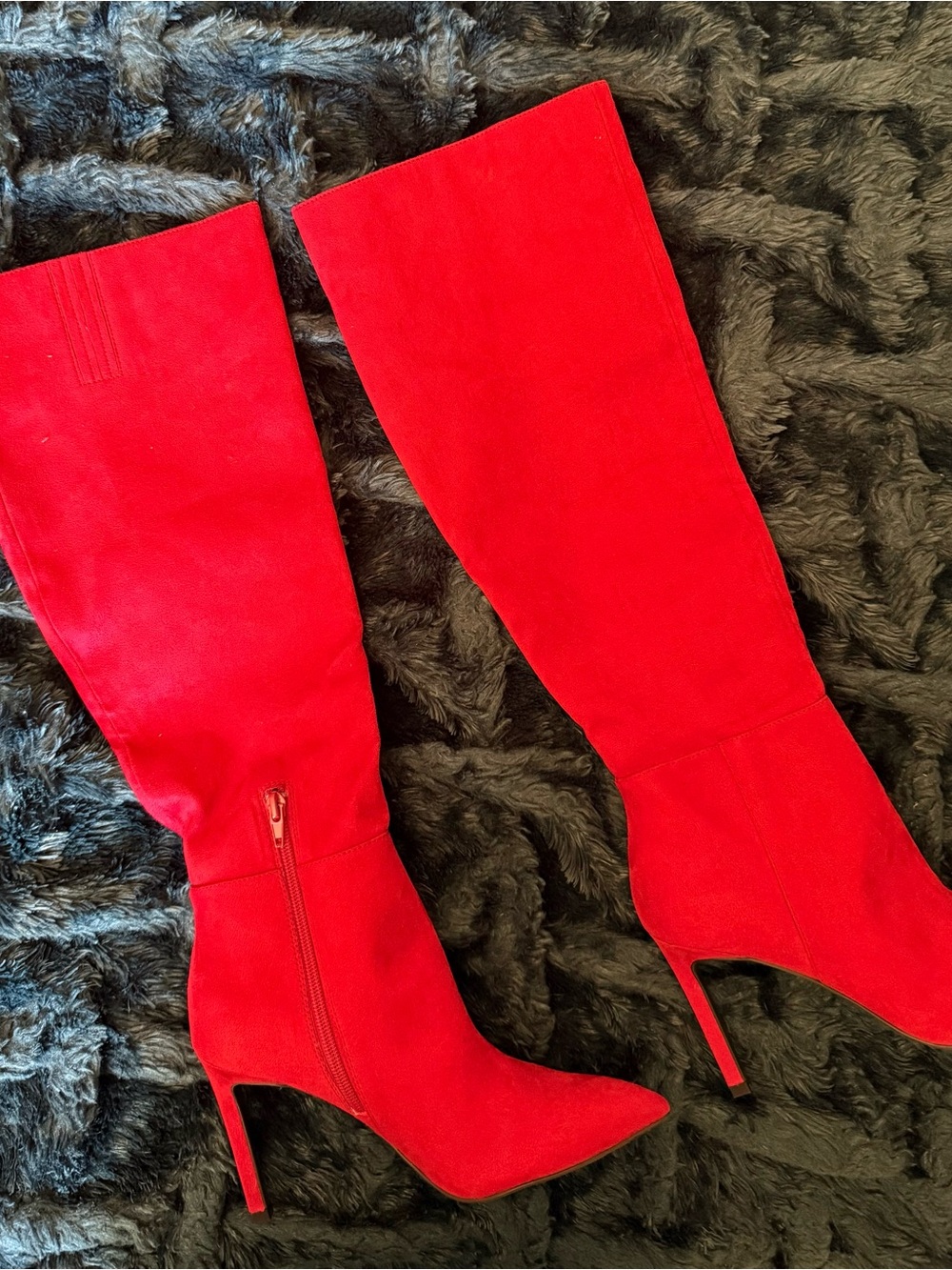 Open Edit Barbara Tall Pointed Toe Red Suede Boots Stiletto Heel